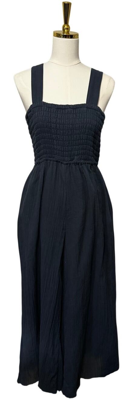 Quince 100% Organic Cotton Gauze Smocked Wide Leg Jumpsuit, Navy Blue, Size M
